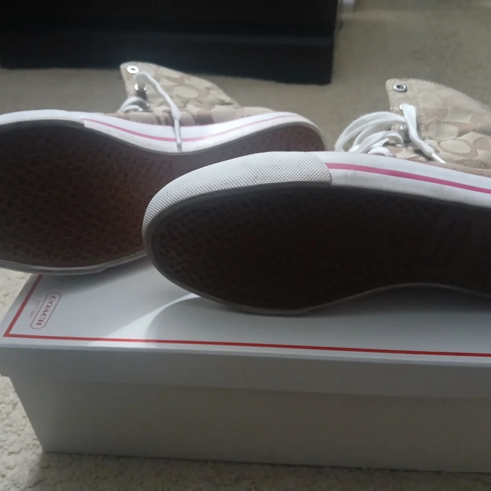 Coach Brown and White High-Top Sneakers - Picture 3 of 8